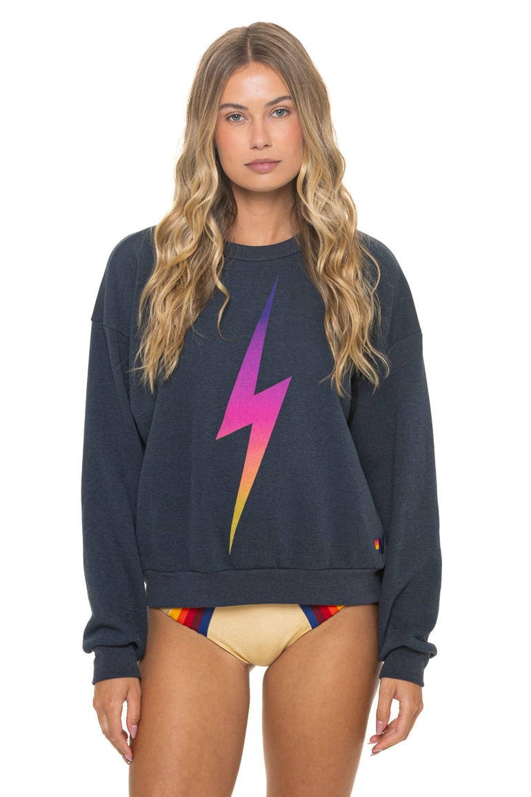 BOLT FADE RELAXED CREW SWEATSHIRT - CHARCOAL // PINK // PURPLE