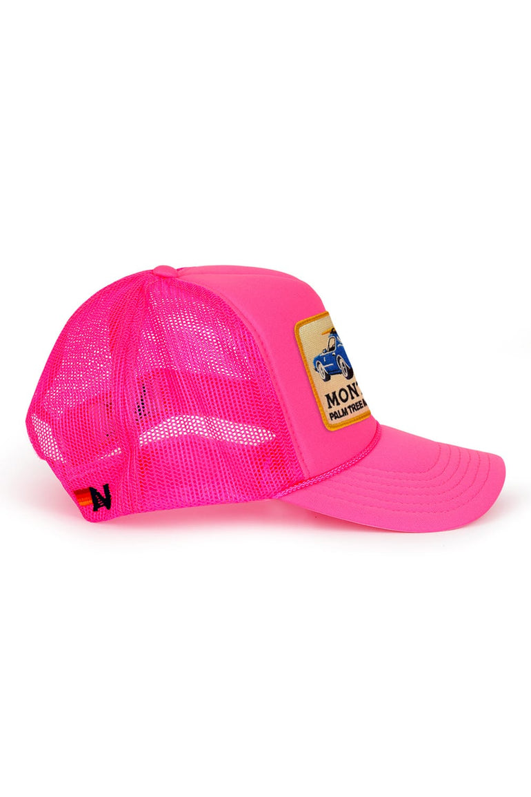 PALM TREE FESTIVAL MONTECITO 2026 VINTAGE LOW RISE TRUCKER - NEON PINK