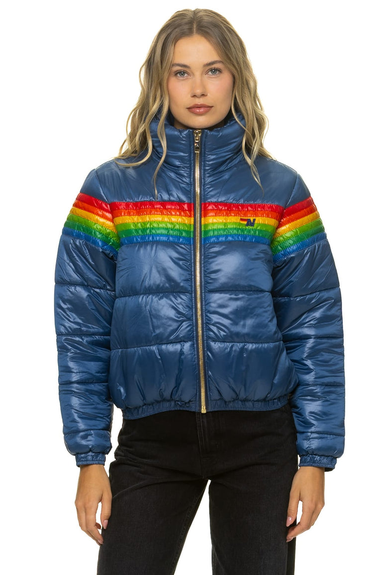 6 STRIPE LUXE APRES PUFFER JACKET - GLOSSY DEEP BLUE