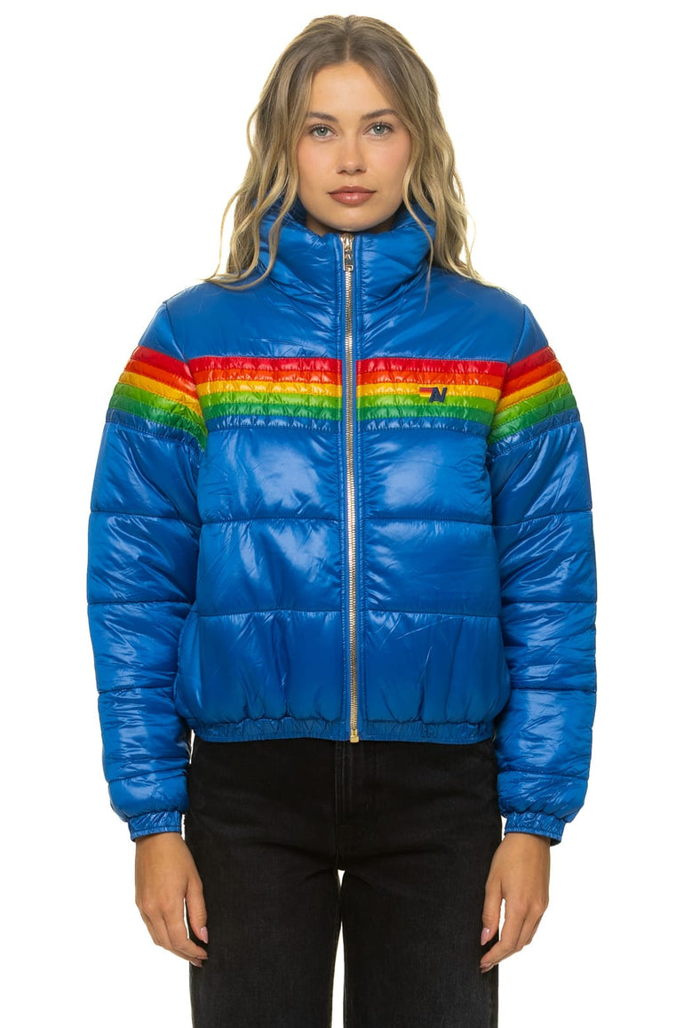 6 STRIPE LUXE APRES PUFFER JACKET - GLOSSY SNORKEL BLUE