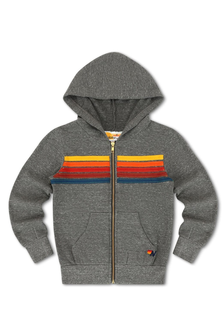 KID'S 5 STRIPE HOODIE - HEATHER GREY