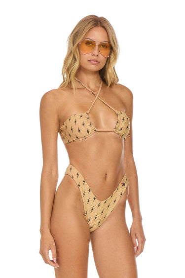 SPARKLE ST TROPEZ SCRUNCH CHEEKY BIKINI BOTTOMS - BLACK BOLT REPEAT Swim Aviator Nation 