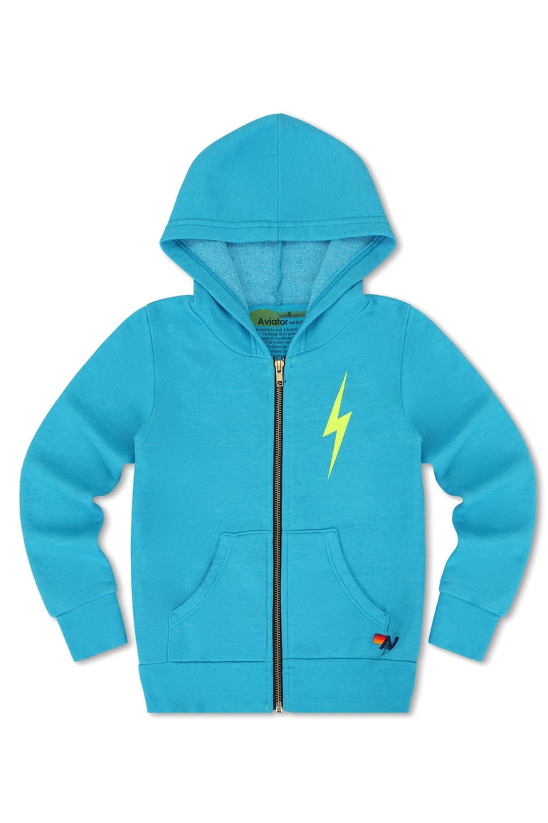 KIDS BOLT PRINT ZIP HOODIE - NEON BLUE // NEON YELLOW