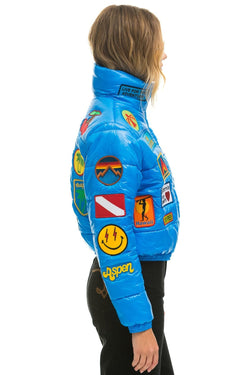 VINTAGE DENIM APRES PUFFER JACKET - BLUE CINA GLOSSY Women's Outerwear Aviator Nation 