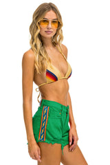 BOLT STRIPE BOYFRIEND CUTOFF JEAN SHORTS - KELLY GREEN Denim Shorts Aviator Nation 