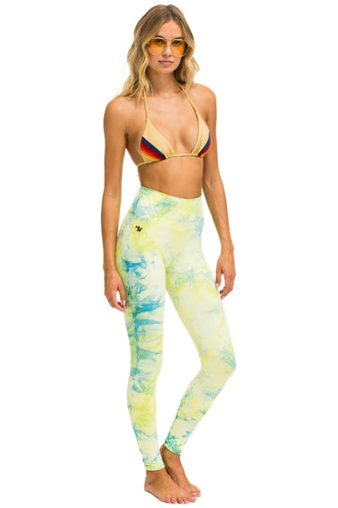 HAND DYED FULL LENGTH HI-RISE LEGGINGS - TIE DYE NEON YELLOW Leggings Aviator Nation 