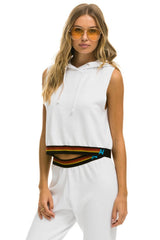 LOGO STRIPE SLEEVELESS CROP PULLOVER HOODIE - WHITE Hoodie Aviator Nation 