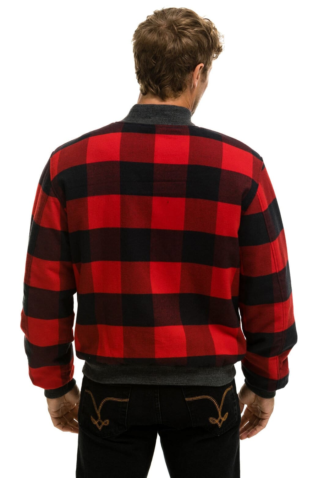 PLAID UNISEX VARSITY JACKET - BUFFALO PLAID Unisex Outerwear Aviator Nation 