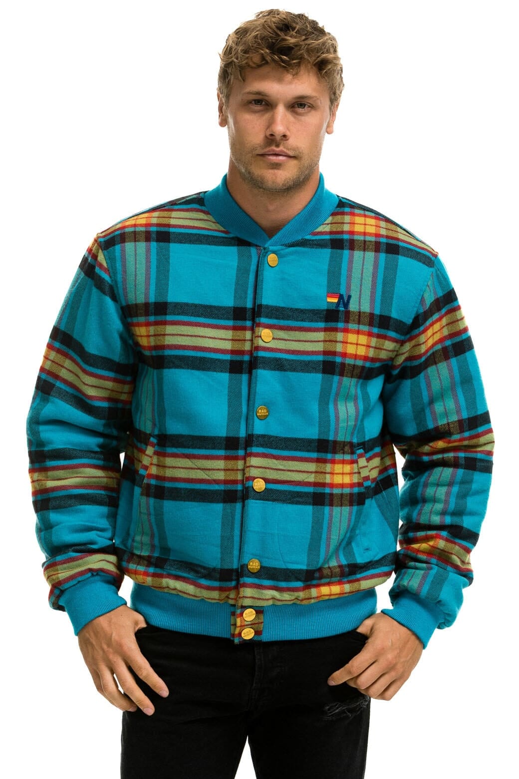 PLAID UNISEX VARSITY JACKET - JACKSON PLAID Unisex Outerwear Aviator Nation 