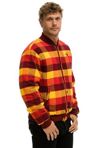 PLAID UNISEX VARSITY JACKET - SURFY PLAID Unisex Outerwear Aviator Nation 