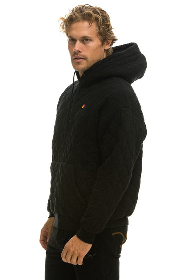 QUILTED RELAXED PULLOVER HOODIE - BLACK Hoodie Aviator Nation 