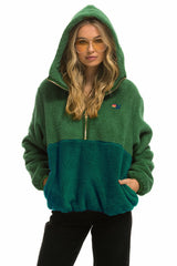 TEDDY UNISEX HOODED HALF ZIP COLOR BLOCK JACKET - GARDEN GREEN Unisex Outerwear Aviator Nation 