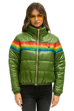 WOMEN'S 6 STRIPE LUXE APRES PUFFER JACKET - GLOSSY GARDEN GREEN Jacket Aviator Nation 