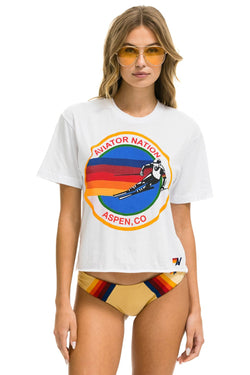 WOMEN'S SIGNATURE ASPEN BOYFRIEND TEE - WHITE Boyfriend Tee Aviator Nation 